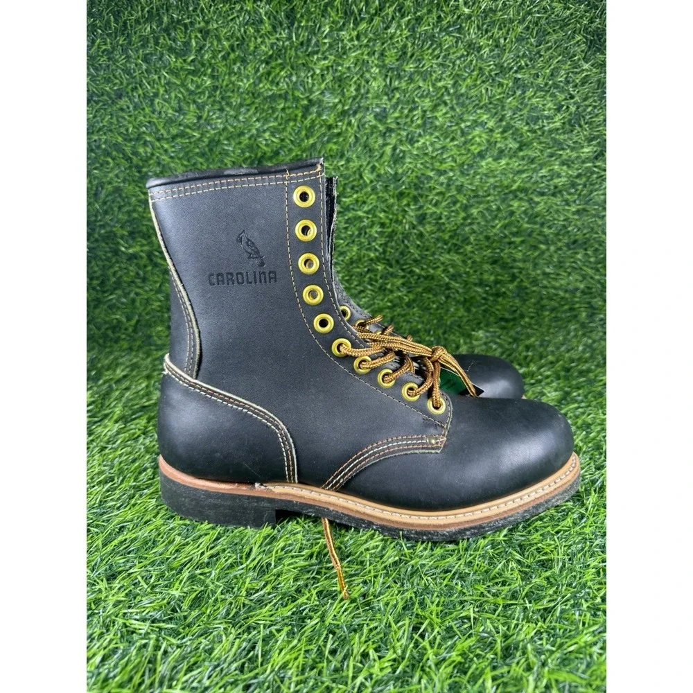 CAROLINA VTG 80'S BOOTS USA RED BIRD BLACK SZ 9 E STEEL TOE ENGINEER BIKER